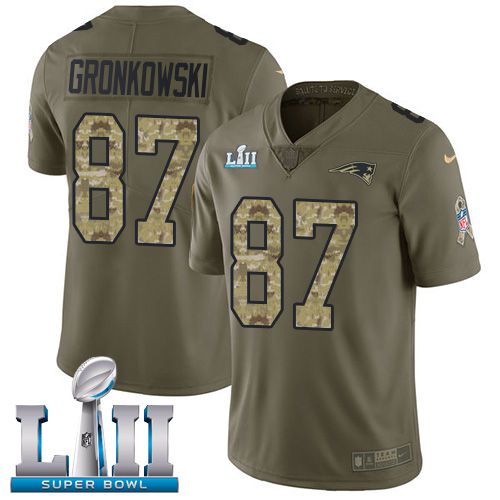 Men New England Patriots #87 Gronkowski Green Salute To Service Limited 2018 Super Bowl NFL Jerseys